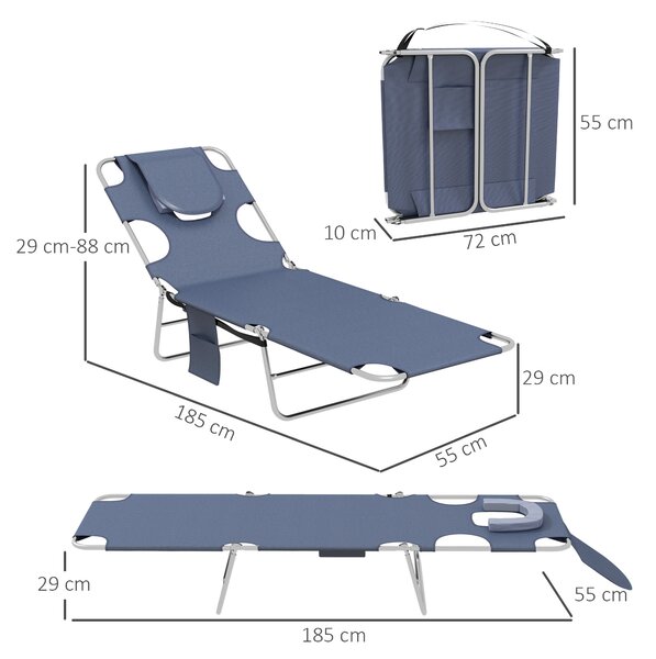 Outsunny Foldable Sun Lounger Set of 2 w/ Reading Hole, Portable Sun Lounger w/ 5 Level Backrest, Reclining Lounge Chair w/ Side Aosom UK