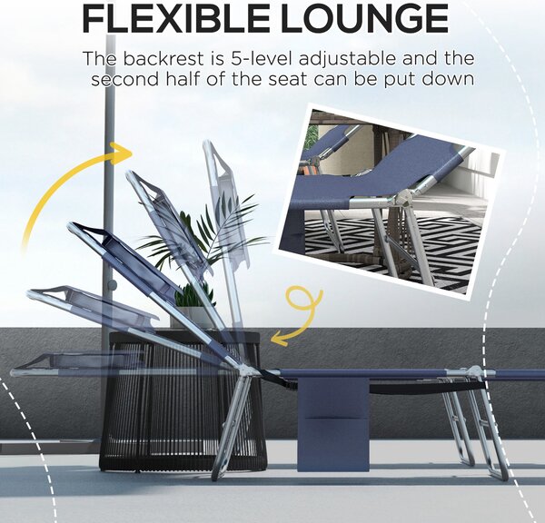 Outsunny Foldable Sun Lounger Set of 2 w/ Reading Hole, Portable Sun Lounger w/ 5 Level Backrest, Reclining Lounge Chair w/ Side Aosom UK