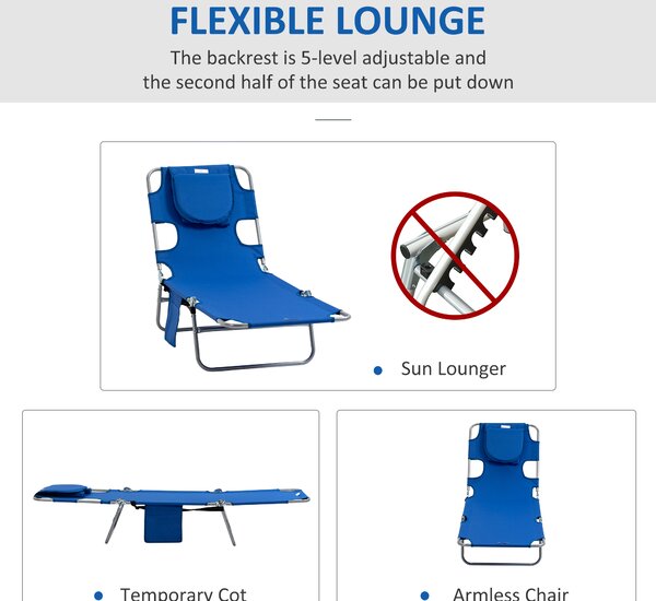 Outsunny Foldable Sun Lounger Set, 2 Pieces with Reading Hole, Portable Reclining Chairs with 5 Level Adjustable Backrest, Poolside Aosom UK