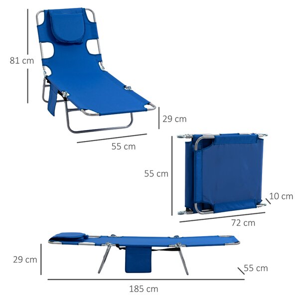 Outsunny Foldable Sun Lounger Set, 2 Pieces with Reading Hole, Portable Reclining Chairs with 5 Level Adjustable Backrest, Poolside Aosom UK