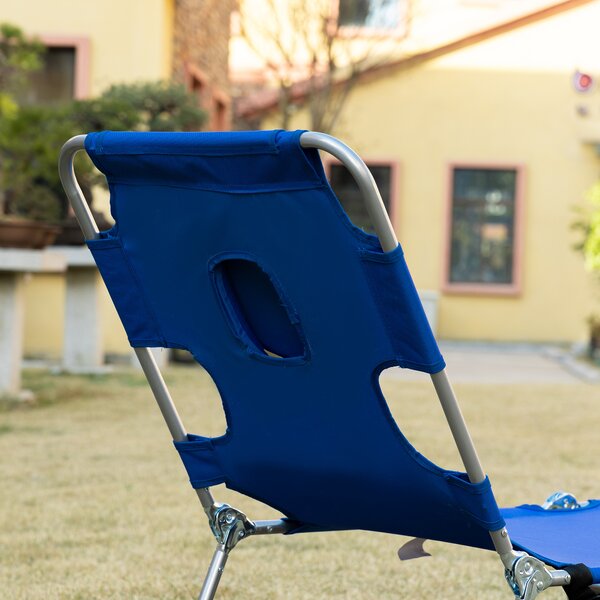 Outsunny Foldable Sun Lounger Set, 2 Pieces with Reading Hole, Portable Reclining Chairs with 5 Level Adjustable Backrest, Poolside Aosom UK