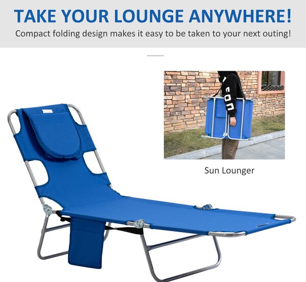 Outsunny Foldable Sun Lounger Set, 2 Pieces with Reading Hole, Portable Reclining Chairs with 5 Level Adjustable Backrest, Poolside Aosom UK