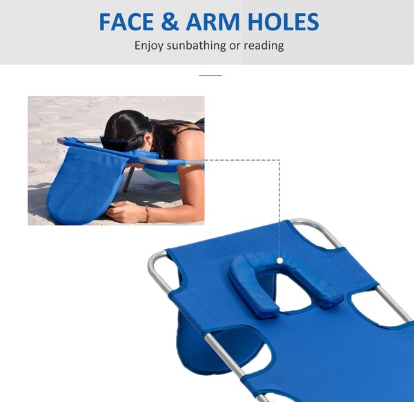 Outsunny Foldable Sun Lounger Set, 2 Pieces with Reading Hole, Portable Reclining Chairs with 5 Level Adjustable Backrest, Poolside Aosom UK