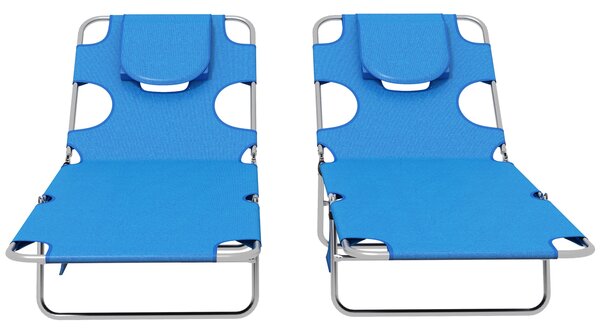 Outsunny Foldable Sun Lounger Set of 2 with Reading Hole, Portable Sun Lounger with 5 Level Adjustable Backrest, Reclining Lounge Chair Aosom UK