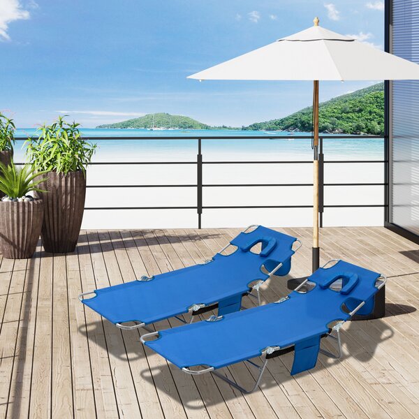 Outsunny Foldable Sun Lounger Set, 2 Pieces with Reading Hole, Portable Reclining Chairs with 5 Level Adjustable Backrest, Poolside Aosom UK