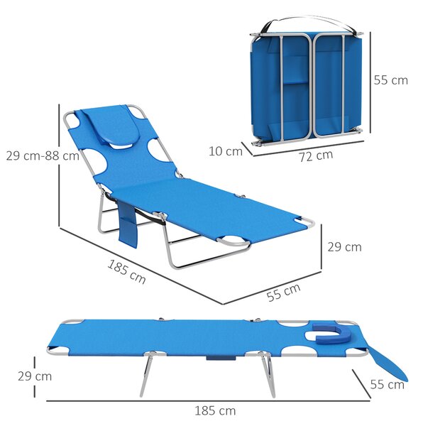 Outsunny Foldable Sun Lounger Set of 2 with Reading Hole, Portable Sun Lounger with 5 Level Adjustable Backrest, Reclining Lounge Chair Aosom UK
