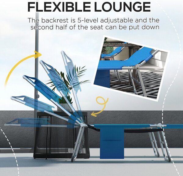 Outsunny Foldable Sun Lounger Set of 2 with Reading Hole, Portable Sun Lounger with 5 Level Adjustable Backrest, Reclining Lounge Chair Aosom UK