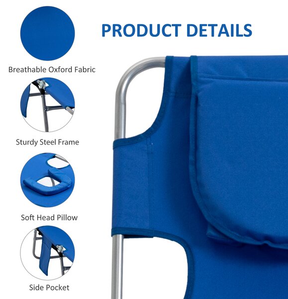 Outsunny Foldable Sun Lounger Set, 2 Pieces with Reading Hole, Portable Reclining Chairs with 5 Level Adjustable Backrest, Poolside Aosom UK