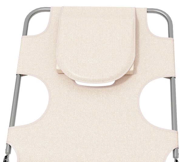 Outsunny Foldable Sun Lounger Set of 2, Beach Chaise Lounges w/ Reading Hole, Arm Slots, 5-Position Adjustable Backrest, Side Pocket Aosom UK