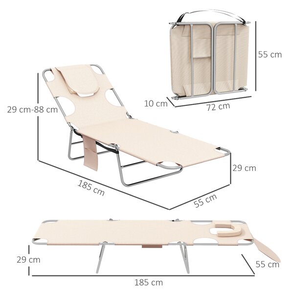 Outsunny Foldable Sun Lounger Set of 2, Beach Chaise Lounges w/ Reading Hole, Arm Slots, 5-Position Adjustable Backrest, Side Pocket Aosom UK