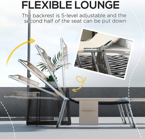 Outsunny Foldable Sun Lounger Set of 2, Beach Chaise Lounges w/ Reading Hole, Arm Slots, 5-Position Adjustable Backrest, Side Pocket Aosom UK