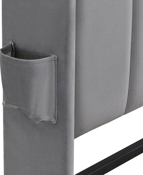 Double Velvet Upholstered Ottoman Bed with LED Light, 4 USB Ports, Lower Flap Door Storage and Soft Backrest, 204L x 96W x 107H cm, Gray Aosom.UK