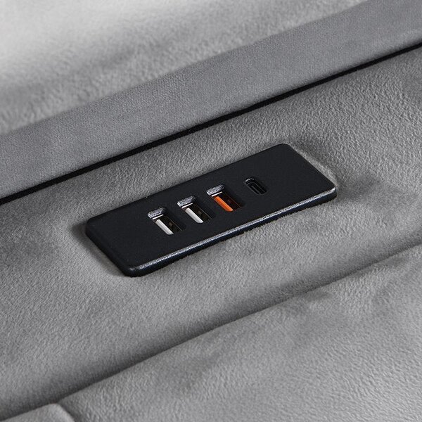 Double Velvet Upholstered Ottoman Bed with LED Light, 4 USB Ports, Lower Flap Door Storage and Soft Backrest, 204L x 96W x 107H cm, Gray Aosom.UK