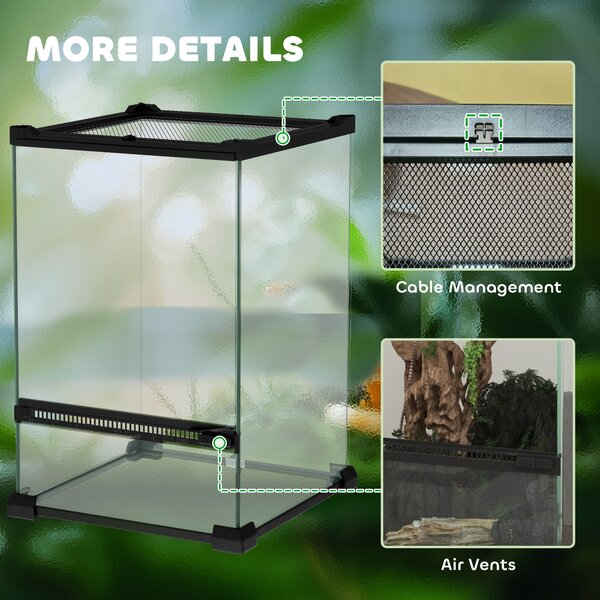 PawHut 12L Vivarium for Lizards, Frogs, Snakes & Tortoises, Anti-Escape Design, Ventilation, Safe & Spacious Habitat Aosom UK