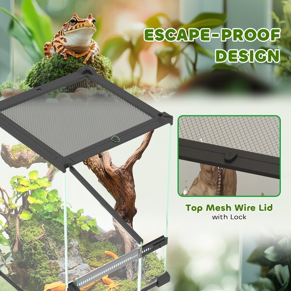 PawHut 12L Vivarium for Lizards, Frogs, Snakes & Tortoises, Anti-Escape Design, Ventilation, Safe & Spacious Habitat Aosom UK