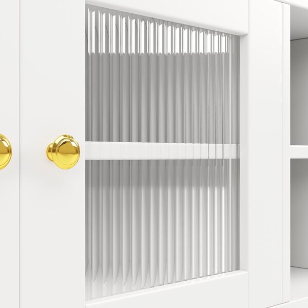 Multi-Purpose Storage Cabinet with Glass Door, Wine Glass Holder, Metal Handles, Multi-Layered Storage Unit, 145L x 39W x 171H cm, White Aosom UK