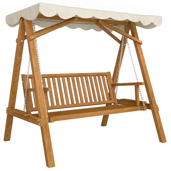 Outsunny Waterproof 3 Seater Wooden Garden Swing Seat Swing Chair Outdoor Hammock Bench Furniture, Cream White Aosom UK