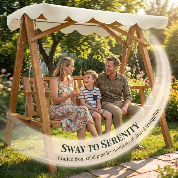 Outsunny Waterproof 3 Seater Wooden Garden Swing Seat Swing Chair Outdoor Hammock Bench Furniture, Cream White Aosom UK