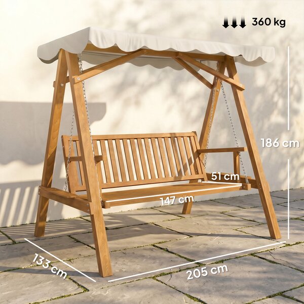 Outsunny Waterproof 3 Seater Wooden Garden Swing Seat Swing Chair Outdoor Hammock Bench Furniture, Cream White Aosom UK