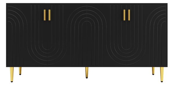 Modern Sideboard with Gold Handles & Feet, Easy-Clean Storage Cabinet for Dining/Living Room, 152x40x75 cm, Black Aosom UK