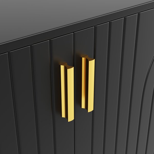 Modern Sideboard with Gold Handles & Feet, Easy-Clean Storage Cabinet for Dining/Living Room, 152x40x75 cm, Black Aosom UK