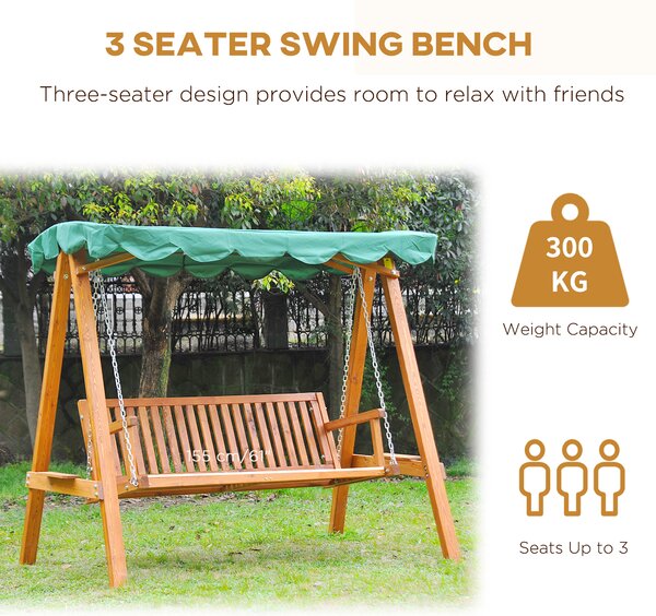 Outsunny Waterproof 3-Seater Wooden Garden Swing Chair Seat Bench, Green Aosom UK