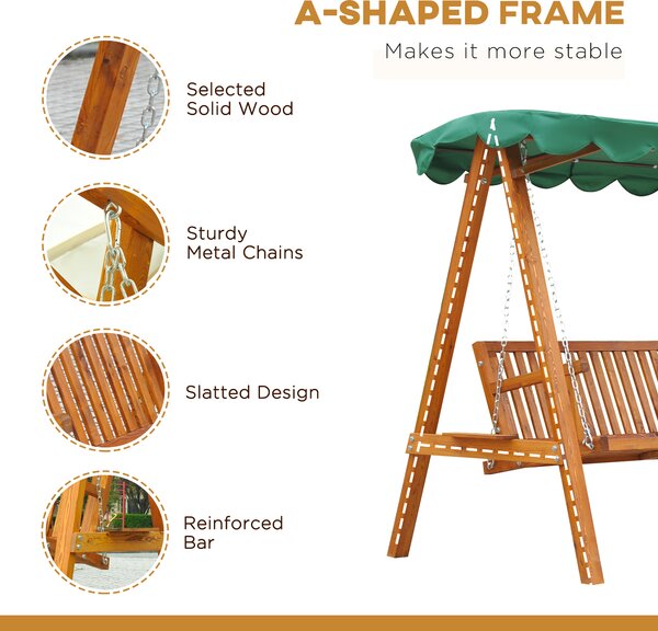 Outsunny Waterproof 3-Seater Wooden Garden Swing Chair Seat Bench, Green Aosom UK