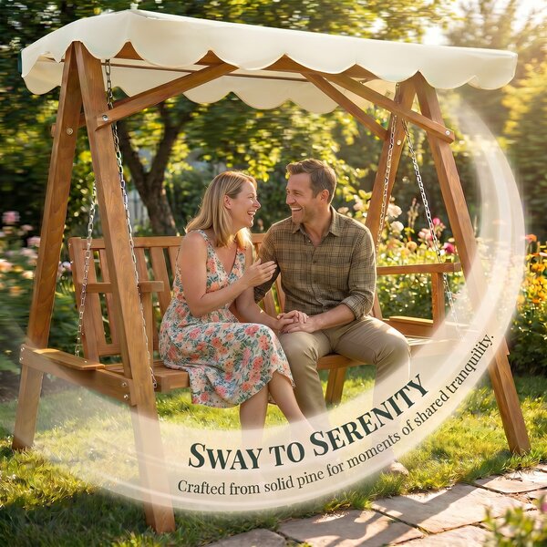 Outsunny 2 Seater Garden Swing Seat Wooden Swing Chair Outdoor Hammock Bench Furniture, Cream White