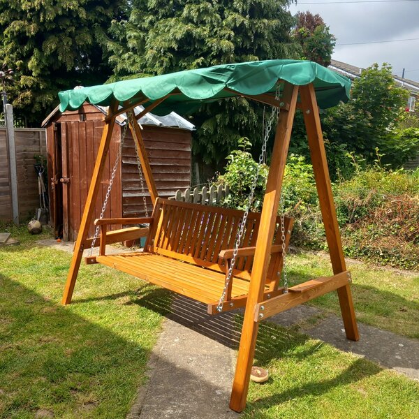 Outsunny Waterproof 3-Seater Wooden Garden Swing Chair Seat Bench, Green Aosom UK