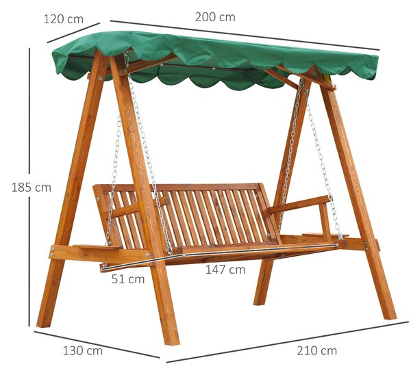 Outsunny Waterproof 3-Seater Wooden Garden Swing Chair Seat Bench, Green Aosom UK