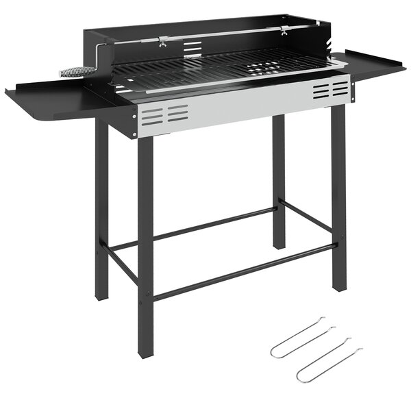 Outsunny BBQ Rotisserie Grill Roaster Charcoal Spit Roasting Machine for Chicken Turkey with 3-Level Grill Grate, Side Shelves Aosom UK