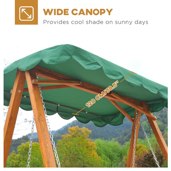 Outsunny Waterproof 3-Seater Wooden Garden Swing Chair Seat Bench, Green Aosom UK