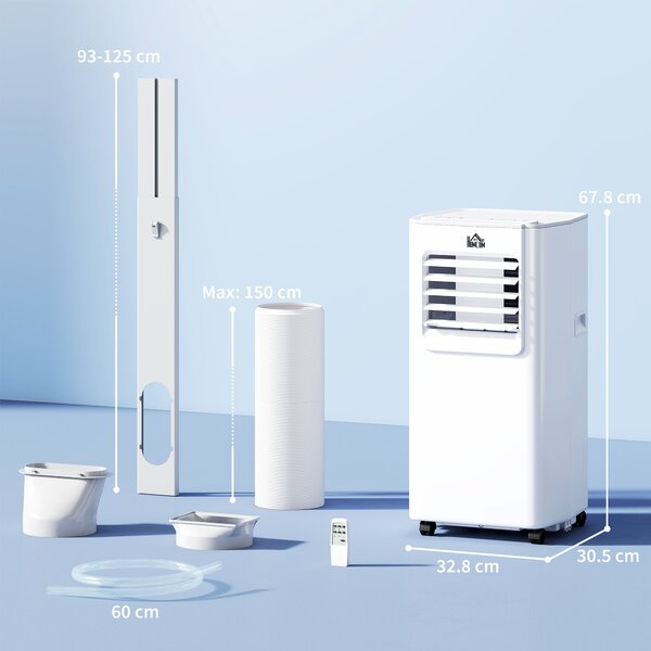 HOMCOM 5000 BTU 4-In-1 Compact Portable Mobile Air Conditioner Unit Cooling Dehumidifying Ventilating w/ LED Timer Auto Shut-down White Aosom UK
