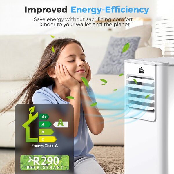 HOMCOM 5000 BTU 4-In-1 Compact Portable Mobile Air Conditioner Unit Cooling Dehumidifying Ventilating w/ LED Timer Auto Shut-down White Aosom UK