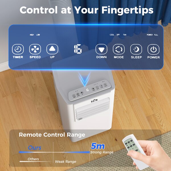 HOMCOM 5000 BTU 4-In-1 Compact Portable Mobile Air Conditioner Unit Cooling Dehumidifying Ventilating w/ LED Timer Auto Shut-down White Aosom UK
