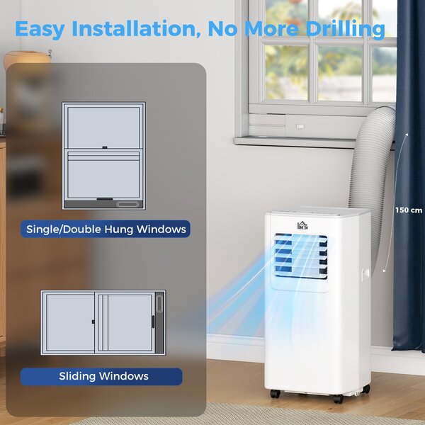 HOMCOM 5000 BTU 4-In-1 Compact Portable Mobile Air Conditioner Unit Cooling Dehumidifying Ventilating w/ LED Timer Auto Shut-down White Aosom UK