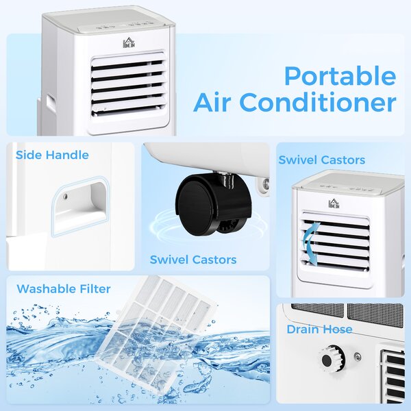 HOMCOM 7000 BTU Mobile Air Conditioner Portable AC Unit for Cooling Dehumidifying Ventilating w/ Remote Controller, LED Display for Bedroom Aosom UK