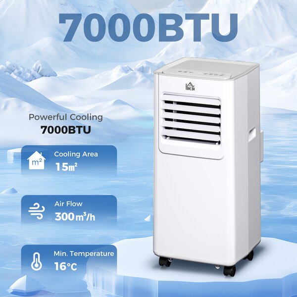 HOMCOM 7000 BTU Mobile Air Conditioner Portable AC Unit for Cooling Dehumidifying Ventilating w/ Remote Controller, LED Display for Bedroom Aosom UK