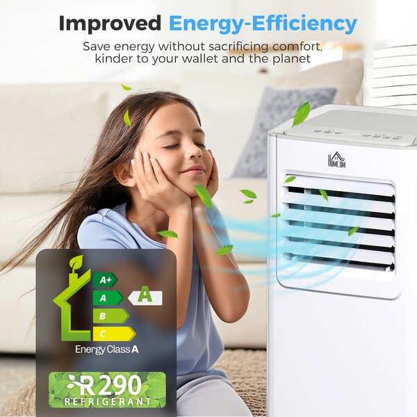 HOMCOM 7000 BTU Mobile Air Conditioner Portable AC Unit for Cooling Dehumidifying Ventilating w/ Remote Controller, LED Display for Bedroom Aosom UK