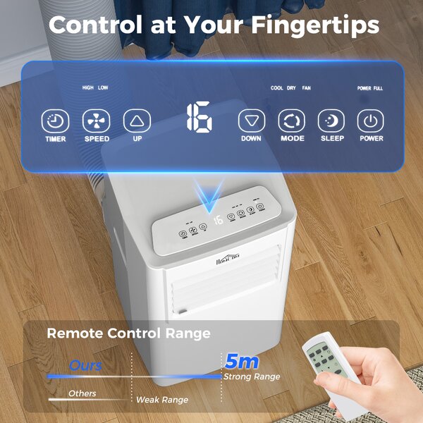 HOMCOM 7000 BTU Mobile Air Conditioner Portable AC Unit for Cooling Dehumidifying Ventilating w/ Remote Controller, LED Display for Bedroom Aosom UK