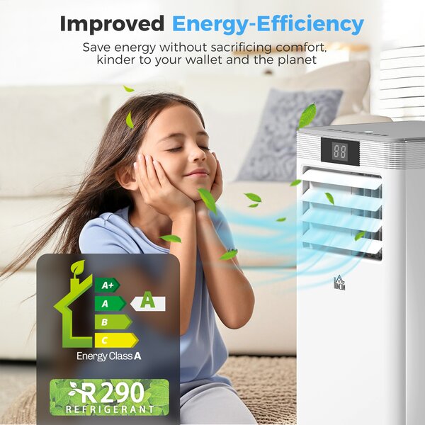 HOMCOM 7000 BTU Mobile Air Conditioner Portable AC Unit for Cooling Dehumidifying Ventilating w/ Remote Controller, LED Display, Timer Aosom UK