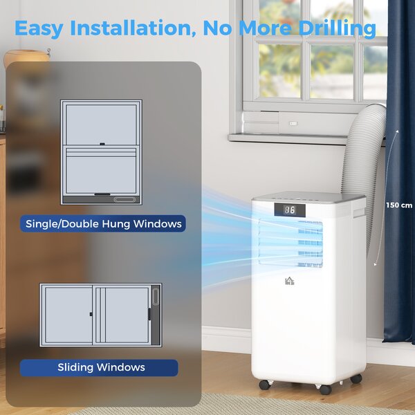 HOMCOM 7000 BTU Mobile Air Conditioner Portable AC Unit for Cooling Dehumidifying Ventilating w/ Remote Controller, LED Display, Timer Aosom UK