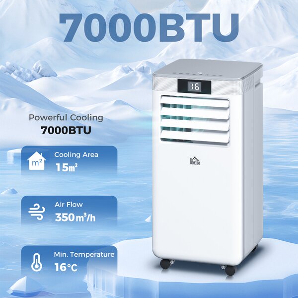 HOMCOM 7000 BTU Mobile Air Conditioner Portable AC Unit for Cooling Dehumidifying Ventilating w/ Remote Controller, LED Display, Timer Aosom UK