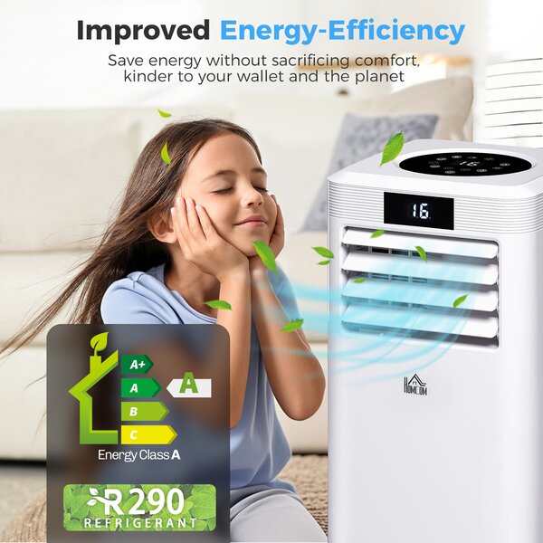 HOMCOM 10000 BTU Air Conditioner Portable AC Unit for Cooling Dehumidifying Ventilating with Remote Controller, LED Display, Timer, White Aosom UK