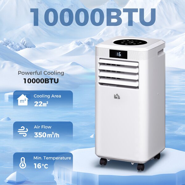 HOMCOM 10000 BTU Air Conditioner Portable AC Unit for Cooling Dehumidifying Ventilating with Remote Controller, LED Display, Timer, White Aosom UK
