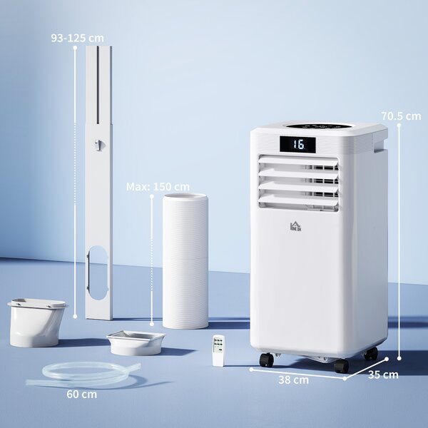 HOMCOM 10000 BTU Air Conditioner Portable AC Unit for Cooling Dehumidifying Ventilating with Remote Controller, LED Display, Timer, White Aosom UK