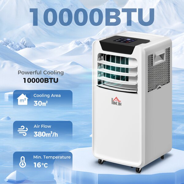 HOMCOM 10000 BTU Mobile Portable Air Conditioner Cooling Dehumidifying Ventilating Ac Unit w/ Remote Controller, LED Display, Timer, White
