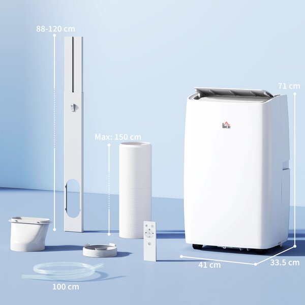 HOMCOM 12,000 BTU Portable Air Conditioner Dehumidifier Cooling Fan for Room up to 25m², w/ Remote, LED Display, Window Mount Kit, White Aosom UK
