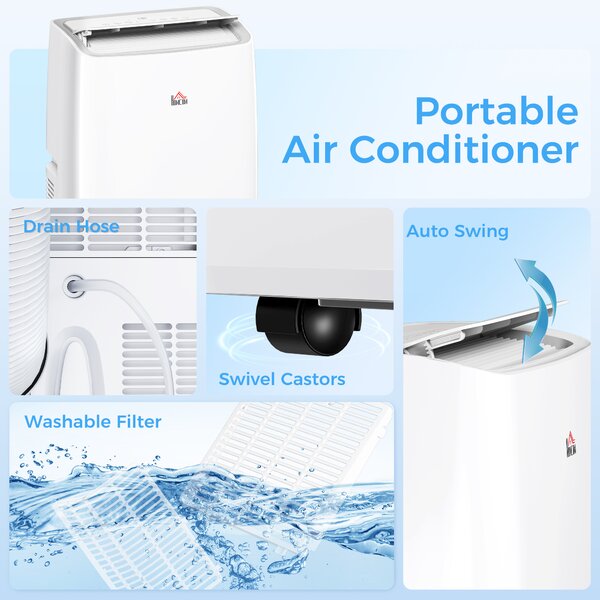 HOMCOM 12,000 BTU Portable Air Conditioner Dehumidifier Cooling Fan for Room up to 25m², w/ Remote, LED Display, Window Mount Kit, White Aosom UK