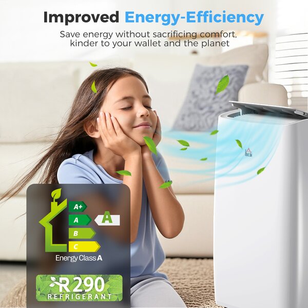 HOMCOM 12,000 BTU Portable Air Conditioner Dehumidifier Cooling Fan for Room up to 25m², w/ Remote, LED Display, Window Mount Kit, White Aosom UK